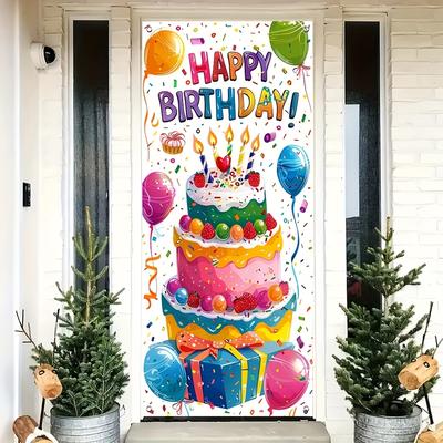 "TEMU 2d Door Banner, 2d Flags, Happy Birthday Door Banner - 35.4 X " Polyester Party Decoration, No Power Needed, Fits Most Doors, Universal Occasion" Image