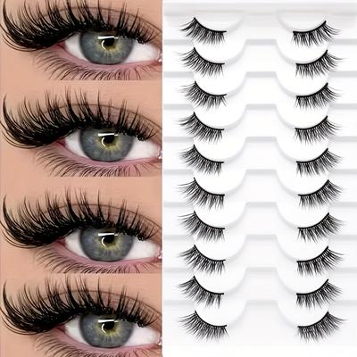 TEMU 10 Pairs Of Half Eyelashes Band Eyelashes Cat Eye False Eyelashes Short Soft 3d Eyelashes Soft Natural Makeup (bs 10d A05) Image