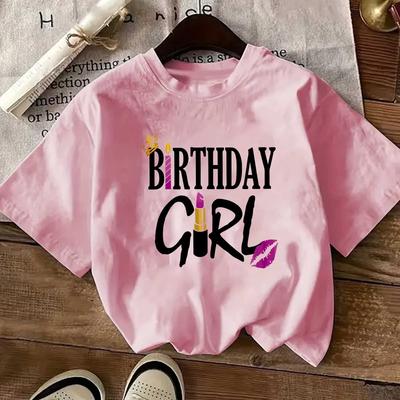TEMU Women's Casual Short Sleeve Crew Neck T-shirt - Birthday Graphic Print With Stars & Lips, Light Pink Relaxed Fit Tee For Summer, Spring & Birthday Party Outfits, Shirts For S Image