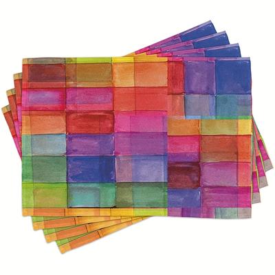 TEMU 4pcs Abstract Geometric Mats, Square Watercolor Design, Machine Washable, Woven Linen Table Mats 12x18 Inch Image