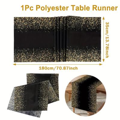 TEMU 1pc,polyester Table Runner,180*35cm,black Flag,new Year Table Cover,happy Birthday Party Desktop Decoration,wedding Supplies, Baby Shower Party Decor Table Cover,happy New Year Gifts Image