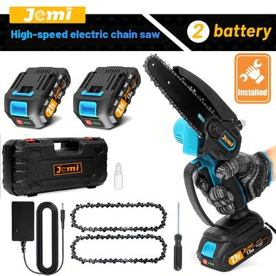 TEMU Jemi Tool Mini Chainsaw Cordless 6'' With 1/2×21v Battery, Powerful Electric Small Hand Portable Chain Saw With Auto Oiler, Lightweight, 2.2 Lbs, Handheld, Easy For Pruning, Cutting, Trimming Image