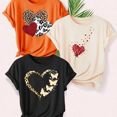 TEMU Love Letter Line Mixed Pack Series Printed Vintage Style Women's Summer Casual Sporty Round Neck Short Sleeve T-shirt S-xxl Image
