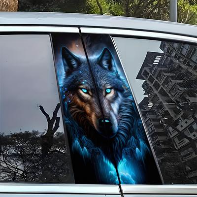 TEMU 2pcs Car Stickers, Blue Light Background Wolf Anime Theme Creative Sticker For Car Center Column, Sun Protection And Scratch Resistant, Suitable For Glass, Metal, Plastic, Ceramics, Etc Image