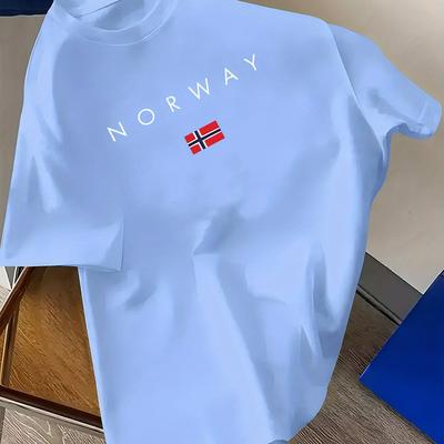 TEMU Men's Navy Blue Flag Graphic T-shirt, Casual Round Neck Short Sleeve, Comfortable Polyester Summer Top, Stylish Gift For Adults Image
