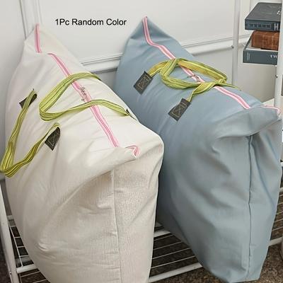 TEMU Large Canvas Storage Bag With Zipper - Waterproof & Moisture-proof Organizer For Clothes, Quilts, Moving & Home Use, Under-bed Trunk Storage Bin Image