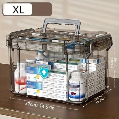 TEMU M/l/xl Transparent, Storage Box, Durable With Handle, Storage Box, Universal Portable Waterproof Double-layer Medicine Storage Box, Easy To Store And Classify, Suitable For Emergency Image