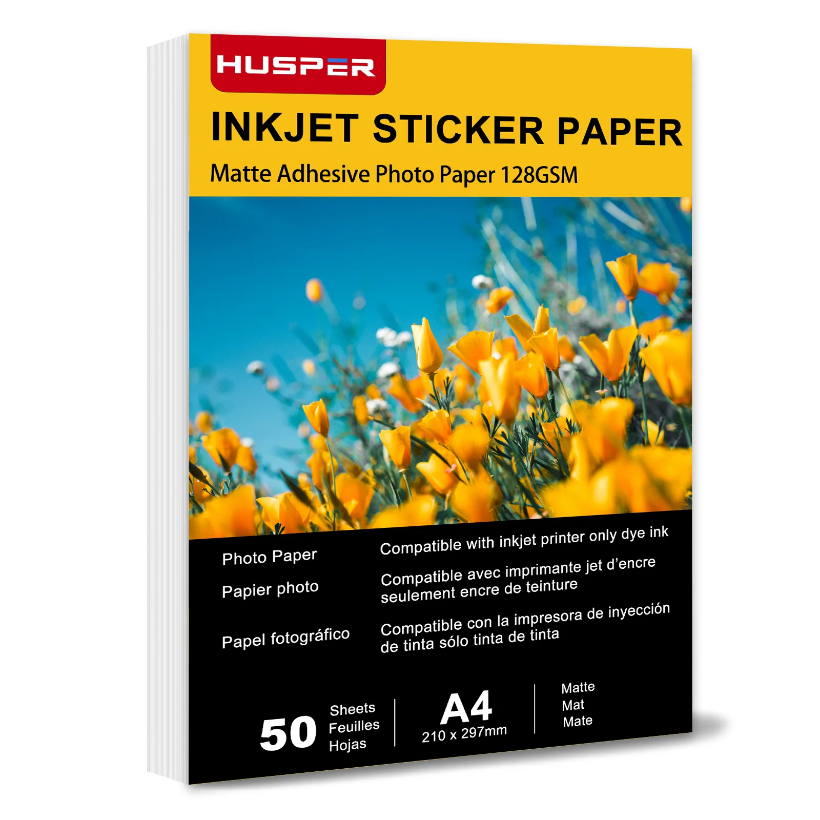 50 Blatt A4 mattweiße Aufkleber Fotopapier 128 g/m2 für DIY-Etiketten, kompatibel mit Tintenstrahldrucker, Größe 8,3 x 11,7 Zoll Image