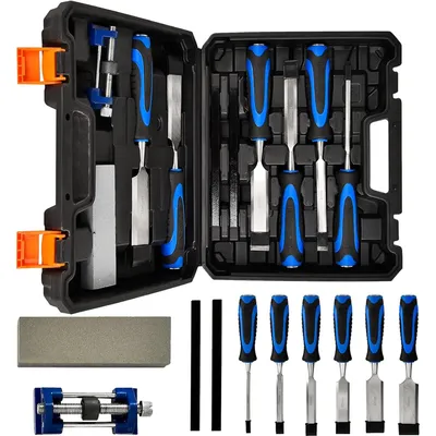 10-Piece Wood Chisel Set, Bevel Edge Wood Carving Chisel, Soft Grip with Strike Cap Set for Woodworking
