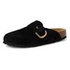 Clog TAMARIS, Damen, Gr. 39, schwarz, Veloursleder, unifarben, klassisch, Schuhe, Hausschuh, Schupfschuh, Bequemschuh mit verstellbarer Schnalle