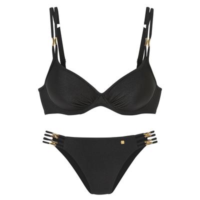 Bügel-Bikini JETTE "Giulia", Damen, Gr. 36, Cup C, schwarz (schwartz), Polyamid, leicht glänzend, Bikini-Sets, mit goldfarbener Glanzbeschichtung und Accessoires, Topseller Image