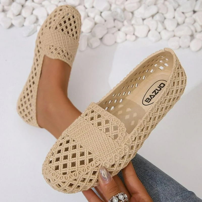 2025 neue Sommer Frauen Casual Schuhe Flache Sandalen Nicht-slip Mode Kappe-kappe Sandalen Weiche Sohle Strand Schuhe hohl Mesh Frauen Schuhe