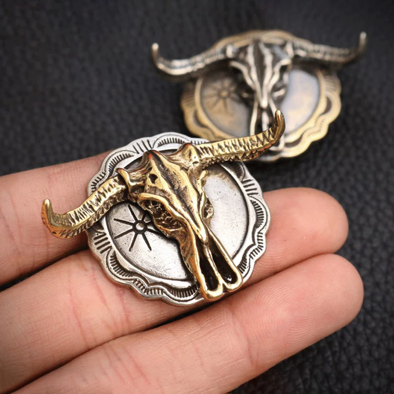 1 Stück Vintage Messing Buffalo Skull Schraubverschluss Münze Concho Bison Bull Gaur Rodeo Indian Cowboy Lederhandwerk Zubehör Image