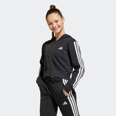 Kapuzensweatshirt ADIDAS SPORTSWEAR "JG 3S FT FZ CRO", Kinder, Gr. 140, schwarz-weiß (schwarz, weiß), Obermaterial: 70% Baumwolle, 30% Polyester, sportlich, Sweatshirts Image