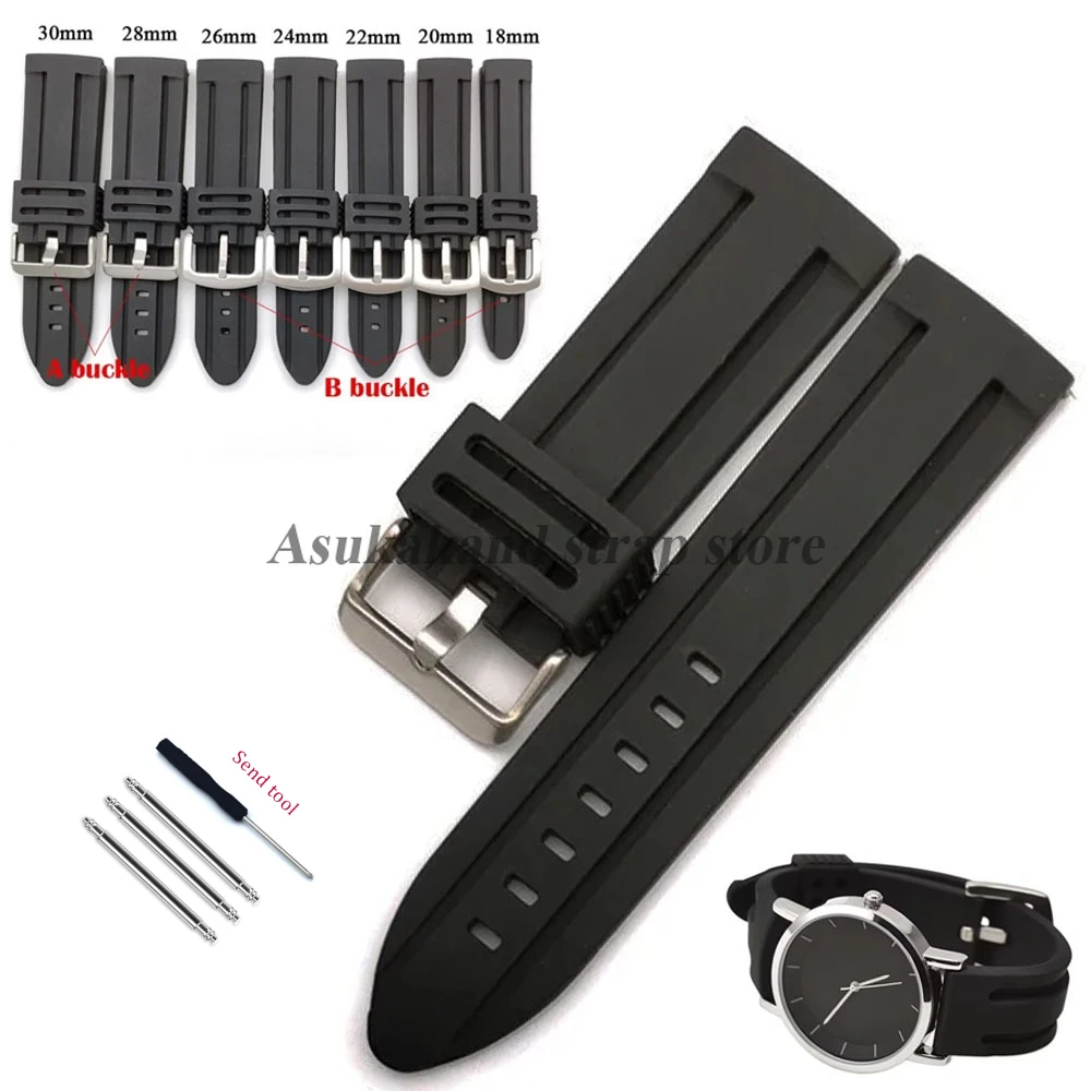 18mm 20mm 22mm 30mm 24mm 26mm 28mm Gummi Uhrenarmband Herren Sport Armband Weiche Tauchen Wasserdichte Silikon Handgelenk Gürtel Armband Image