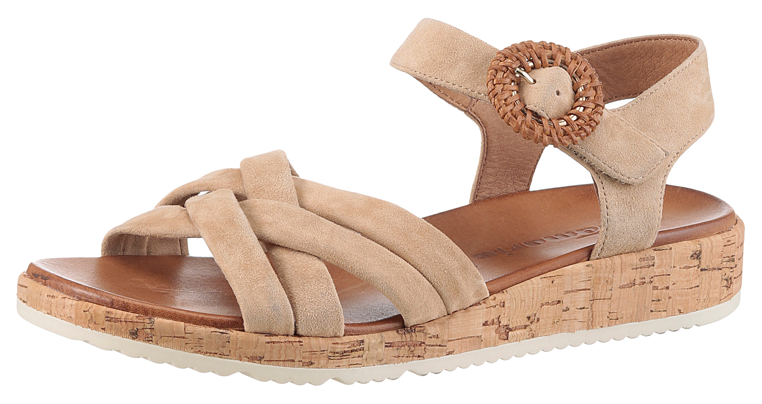 Sandalette TAMARIS, Damen, Gr. 39, braun, Ziegenveloursleder, unifarben, Schuhe Sandalette, Plateau, Sommerschuh, Riemchensandale mit hübscher Zierschnalle