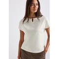 Shirttop STREET ONE, Damen, Gr. 40, weiß (sanftes weiß), Obermaterial: 95% Viskose, 5% Elasthan, unifarben, casual, regular fit taillenbedeckt, U-Boot-Ausschnitt, Kurzarm, Tops, mit Cut-Out Detail
