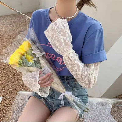Summer Long Fingerless Gloves Women Sun Protection Sleeves Gloves Lady Thin Lace Mesh Arm Sleeve