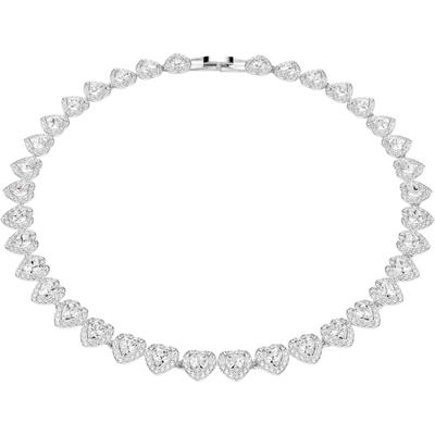 Collier SWAROVSKI "Schmuck Geschenk Ariana Grande Tennis Halskette Herz, 5720857", silber (metallfarben, kristallweiß), Halsketten, Damen, Metall, L: 38cm, mit Swarovski Kristall Image