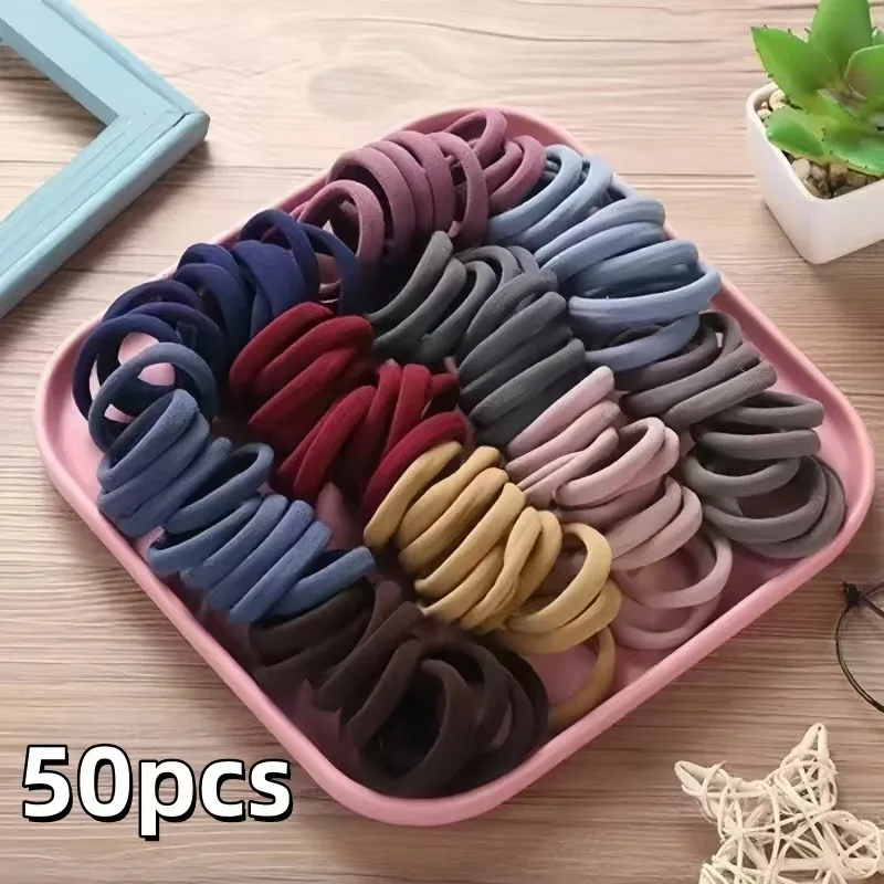 50 Teile/satz Neue Frauen Mädchen Candy Farben Nylon Grundlegende Scrunchie Haar Krawatte Pferdeschwanz Halten Haar Gummibänder Mode Haar Zubehör Image