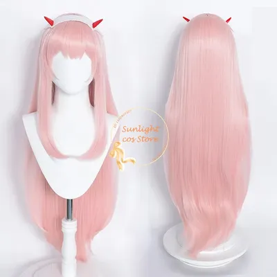 Anime Zero Two Cosplay-Perücke, 100 cm lang, rosa Perücke, 02 Cosplay-Perücken, hitzebeständiges Image