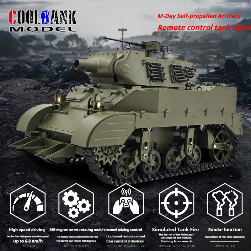 Coolbank M8 1:16 Selbstfahrende Artillerie Offenes Cockpit Fernbedienung Tank Kann Rauchen Simulation Militär Modell Spielzeug Junge Geschenk Image