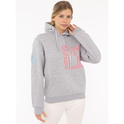 Hoodie ZWILLINGSHERZ "Alissa 2.0", Damen, Gr. S, grau (hellgrau), Sweatware, Obermaterial: 50% Baumwolle, 50% Polyester, unifarben, bedruckt, modisch, hüftbedeckend, ohne Ausschnitt, Langarm Rippbündchen, Sweatshirts, mit SMILE Stickerei vorne und... Image