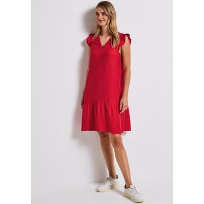 Tunikakleid STREET ONE, Damen, Gr. 44, EURO-Größen, rot (glory rot), Stoff, 100% Viskose, unifarben, casual, comfort fit knielang, V-Ausschnitt, ohne Ärmel Rüschen, Kleider, aus Viskose Image