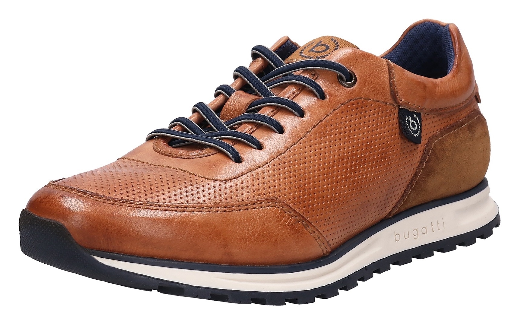 Slip-On Sneaker BUGATTI, Herren, Gr. 42, braun (cognac used), Leder, Schuhe, Freizeitschuh, Halbschuh, Schlupfschuh mit Lochmuster-Prägung