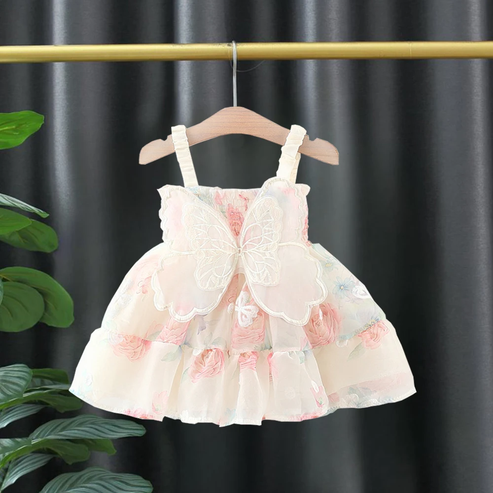 Baby Kleider Sommer Ärmellose Blume Schmetterling Flügel Mädchen Kinder Kleid Ersten Geburtstag Outfit Prinzessin Blume Fee Mädchen Kleid Image
