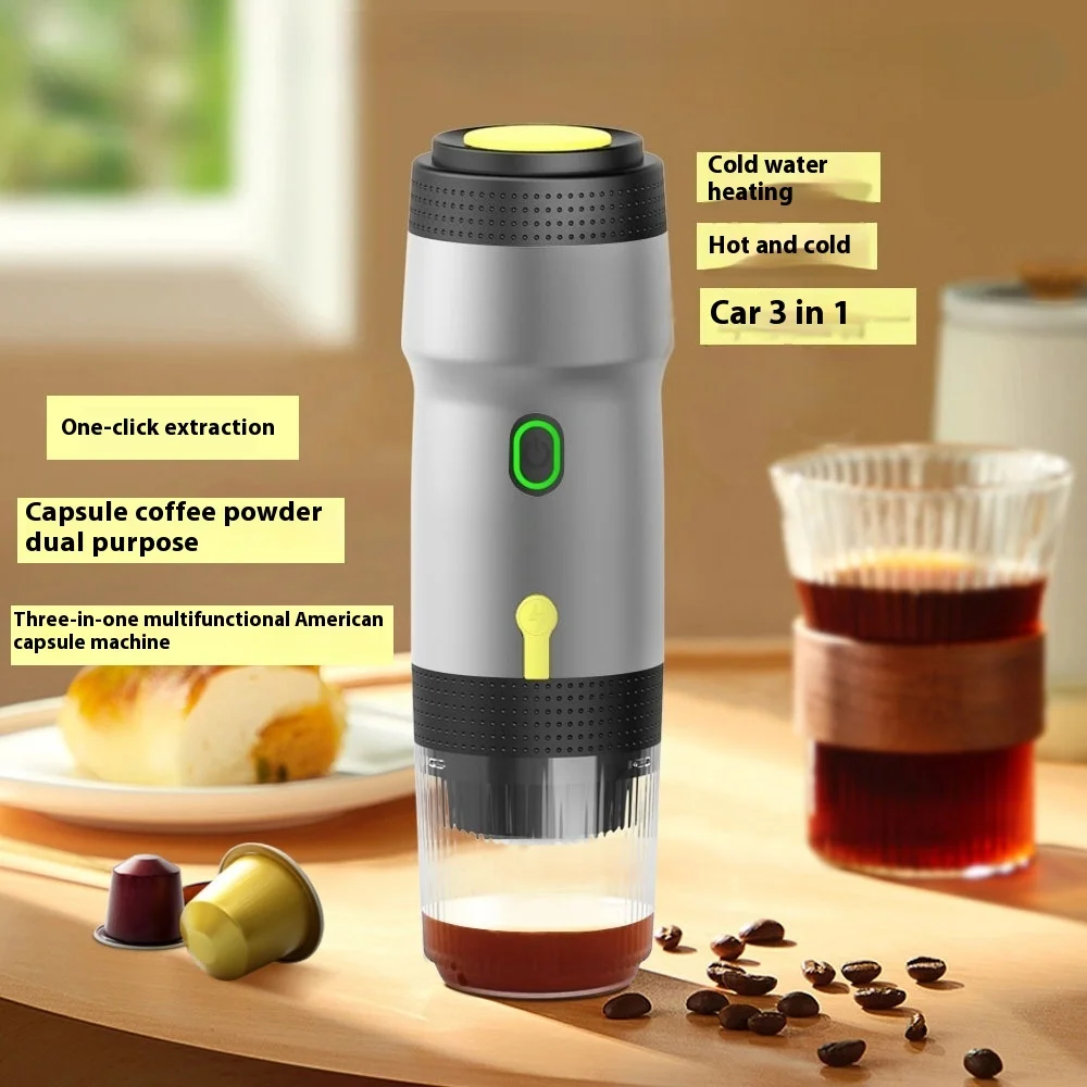 Multifunktionale Kapsel-Kaffeemaschine für Auto, Zuhause, Camping, amerikanischer italienischer Stil, 3-in-1 tragbare, im Auto montierte Espressomaschine