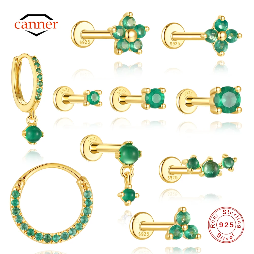 CANNER 1 STÜCK 925 Sterling Silber 2/3/4mm Runde Natürliche Grüne Chalcedon Piercing Ohrstecker Für Frauen Blumen Ohrring Geschenk Neu Image