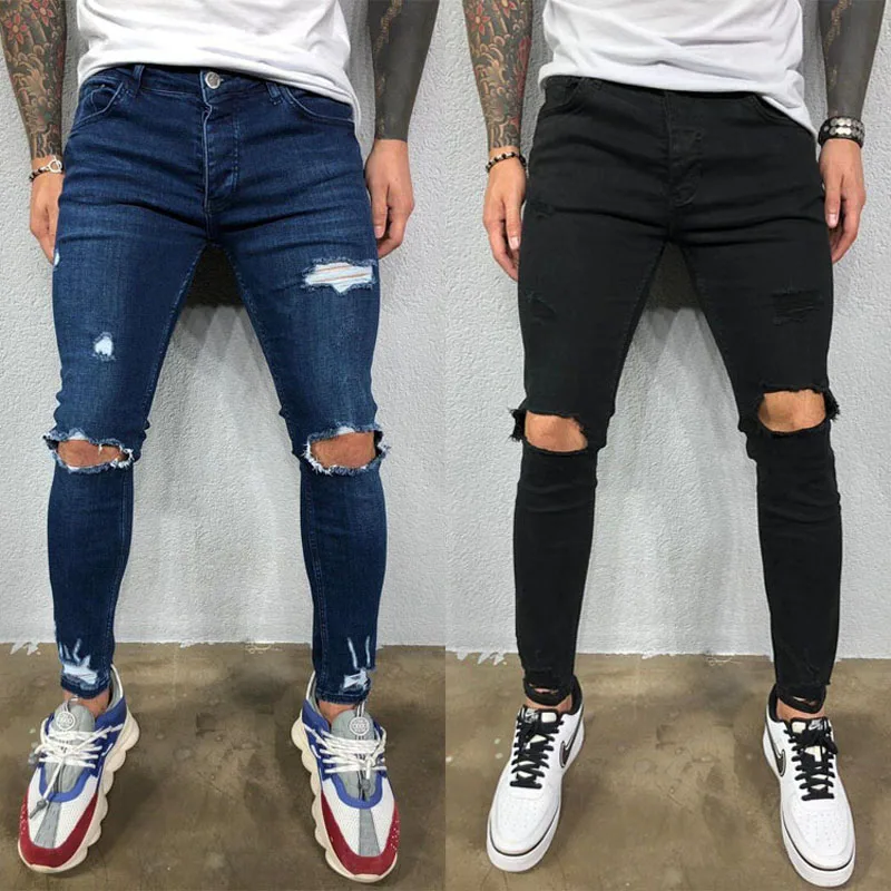 Frühling Herbst Blau Schwarz Jeans Rippped Männer Street Dance Hip hop Jeans Mode Lässig Jogger Männlichen Dünnen Hosen Denim Hose mann