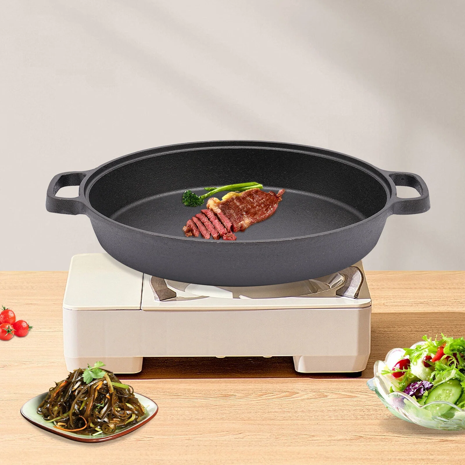 25 cm Premium-Gusseisen-Bratzel-Pfanne, Grill-Pfanne-Pfanne mit doppeltem Griff Image