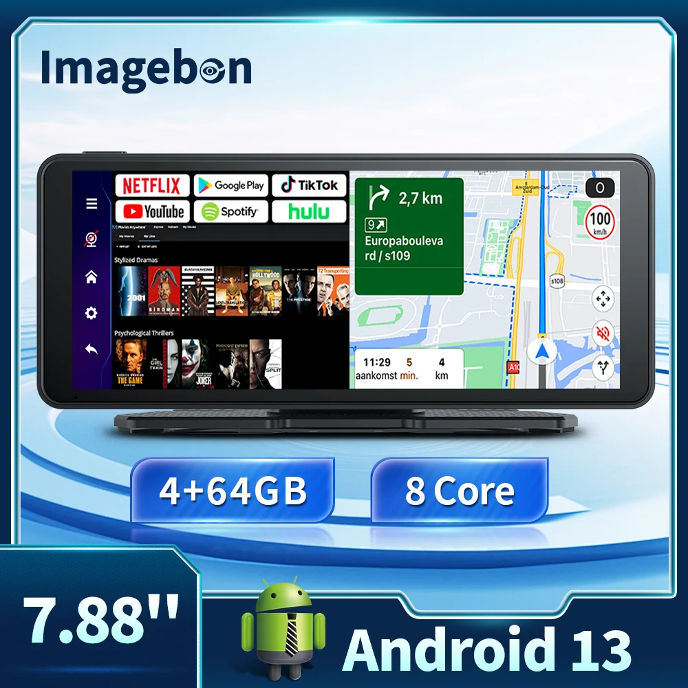 7,88'' Imagebon Android 13 Auto DVR 5G WiFi Drahtlose CarPlay Android Auto Dash Cam Bluetooth Audio U Disk Dashboard video Recorder Image