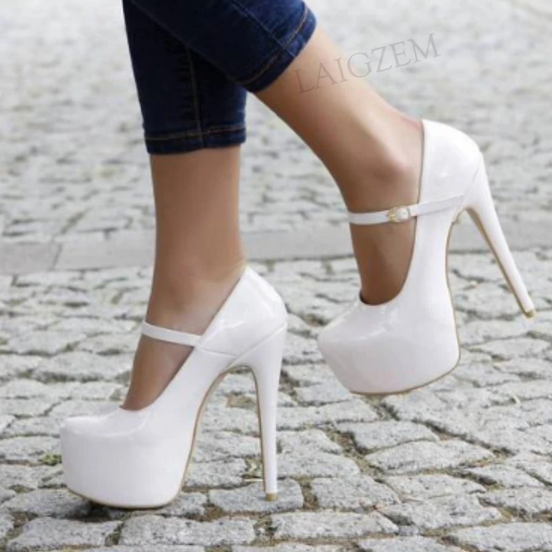 DOBANER Frauen Plattform Pumpen Glänzend Weiß Stiletto Schlank Heels Cosplay Tacco Hochzeit Party Ladies Schuhe Frau Plus Größe 44 46 47 52