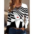 Per donna maglietta Pop art Fantasia geometrica Informale Manica lunga A V Top regolari Giornaliero Tagliato Stampa Bianco e nero Primavera Autunno
