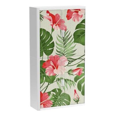 easyOffice Rollladenschrank Motiv Hibiskus 4 Ordnerhöhen silber, 110x204x41.5 cm Image