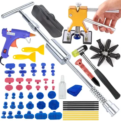 Car Dent Repair Tool Glue Gun Paintless Sheet Metal 2 in 1 T-bar Dent Repair Kit Auto Dent Remover Suction Auto Dent Puller Tool