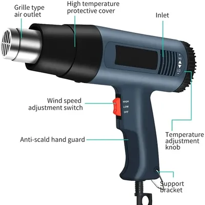 2000W Heat Gun Professional Hot Air Gun Adjustable Temperature 60-600 D 4 Nozzles for DIY Stripping Paint Shrinking PVC and Home