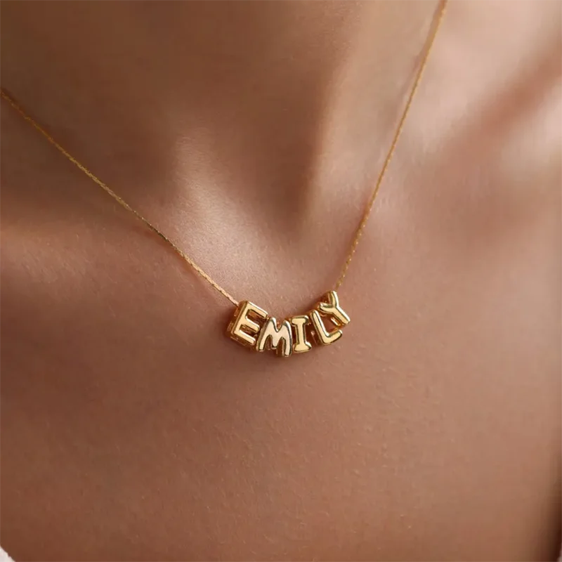 DHQH Personalized Balloon Name Necklace Customized Mini Bubble Name Necklace Minimalist Necklace Customized Commemorative Gift
