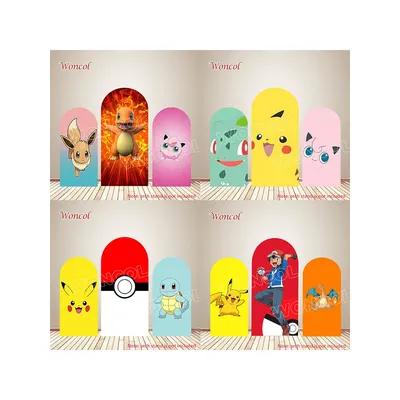 Pokemon Arch Cover Ash Ketchum Bulbasaur Jigglypuff Squirtle Pikachu Backdrop Polyester Double-Sided