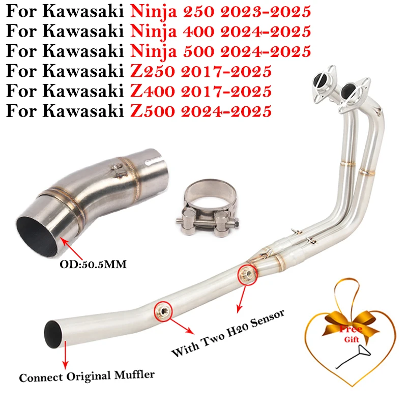 Slip On Per Kawasaki Ninja 250 400 500 Z250 Z400 Z500 2017 - 2025 Sistemi di Fuga di Scarico Moto Tubo di Collegamento Anteriore 51mm Silenziatore