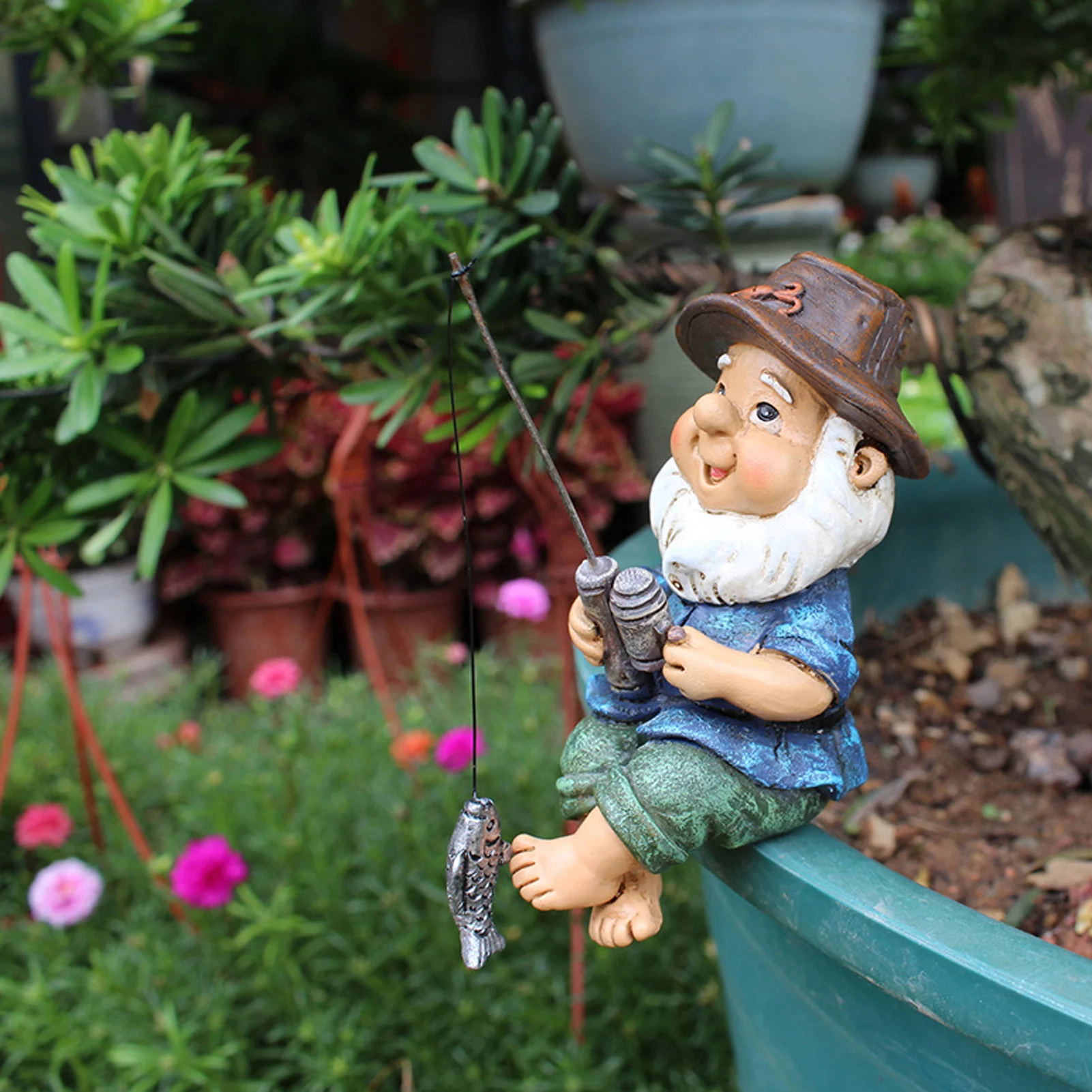 Statue de gnome de pelouse pour la décoration de jardin, chasseur de gnome de pêche, drôle, degré UV, résine décorative, jardin extérieur, cour
