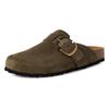 Clog TAMARIS, Damen, Gr. 39, grün (olivgrün), Veloursleder, unifarben, klassisch, Schuhe, Hausschuh, Schupfschuh, Bequemschuh mit verstellbarer Schnalle
