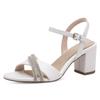 Sandalette MARCO TOZZI BY GMK, Damen, Gr. 41, weiß, Textil, Lederimitat, festlich, Schuhe, Blockabsatz, Hochzeitsmode, Festtagsschuh, funkelnde Strasssteine