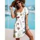 Women's Mini Dress Casual Dress T Shirt Dress Tee Dress Sundress A Line Dress Vacation Casual Boho Regular Fit Floral Graphic Short Sleeve V Neck Black And White Light Green Summer Spring
