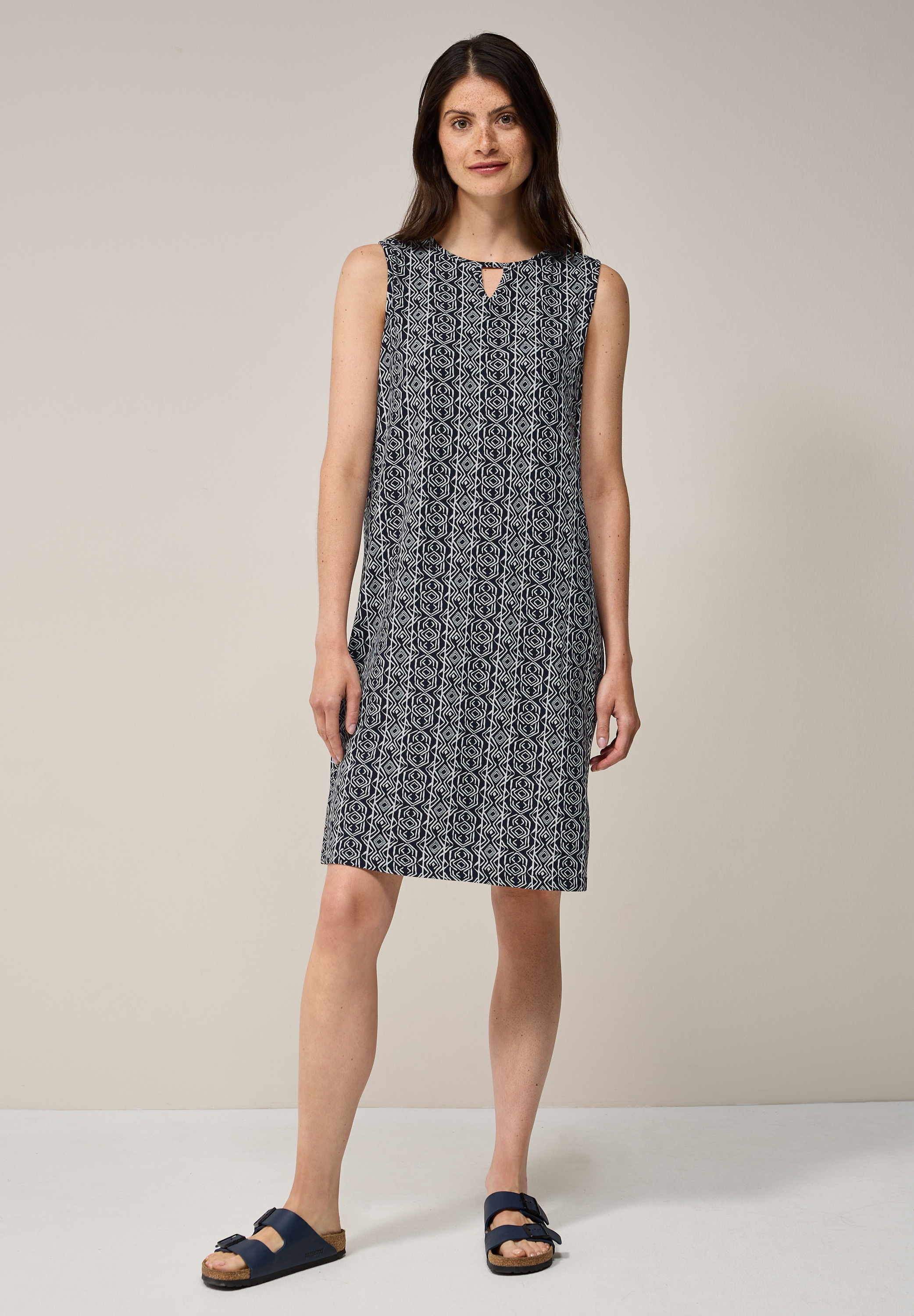 Jerseykleid CECIL, Damen, Gr. L (42), US-Größen, blau (universal blau), Stoff, 95% Viskose, 5% Elasthan, bedruckt, normal kniefrei, Rundhals, Bündchen, Kleider Jerseykleid, knielang