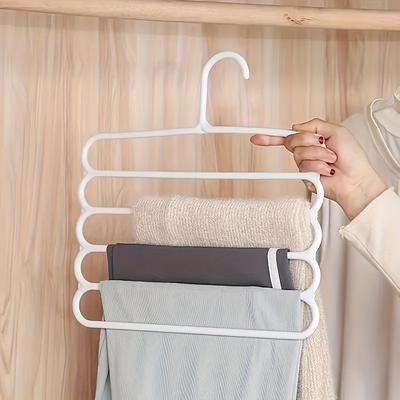 TEMU 5-tier White Plastic Hanger Organizer For Pants, Skirts, And Scarves – Space-saving Closet Storage Rack With Multiple Hooks For Home Organization, Closet Organizers And Storage Image