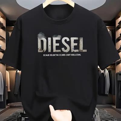 TEMU Men's Minimalist Fashion Brand Graphic T-shirt, Casual Round Neck, Polyester Knit, Stretch, Short Sleeve, Regular Fit, Summer Outdoor Top For Everyday And - Unisex Image